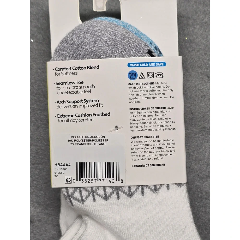 Hanes Absolute Active Ankle Socks 4 Pair Pack White Blue Large Shoe Size 3-9